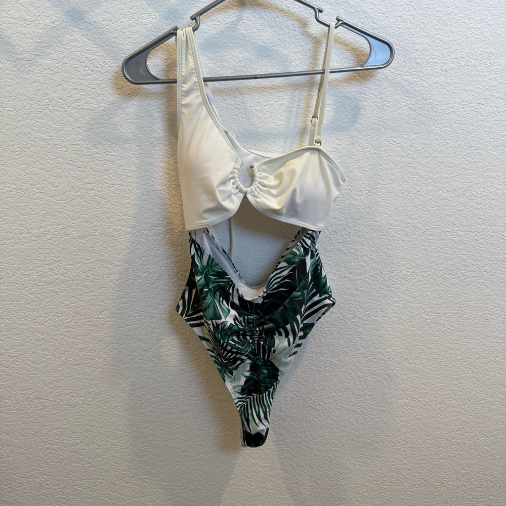 Tropical Leaf Print One Piece Swimsuit
